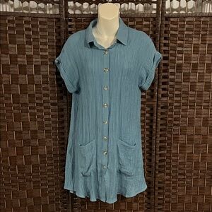 Blu Pepper Teal Blue Button-Front Mini Dress